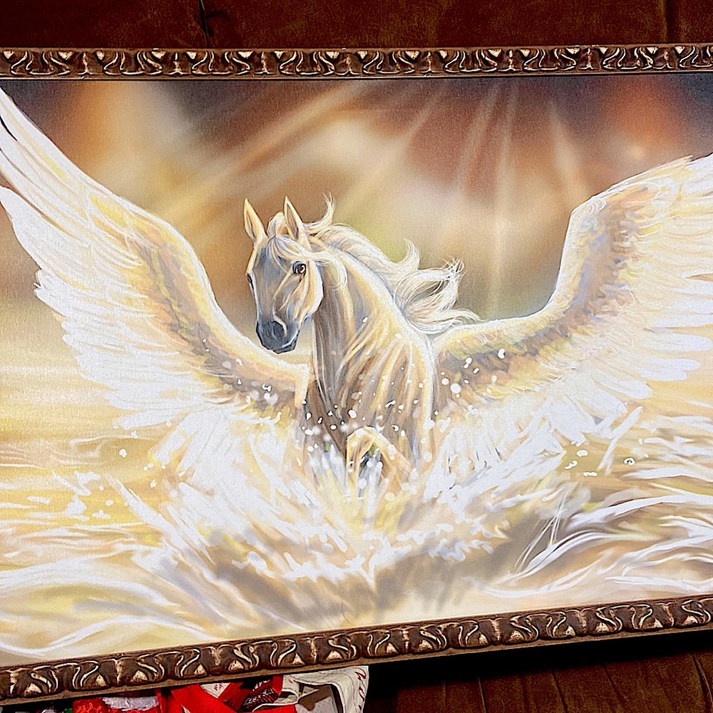 Beautiful canvas horse picture with angel wings Customized frame